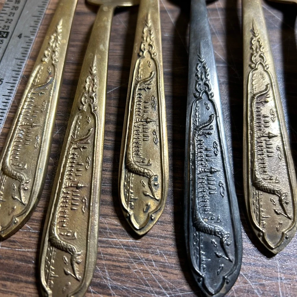Vintage Brass Flatware Dragon Viking Ship Design Set of 6 Salad Forks